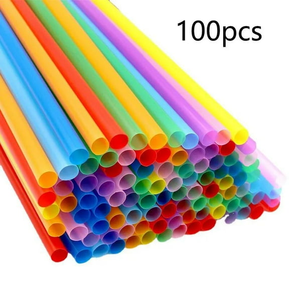100PCS Disposable Plastic Straws Colorful Party Event Drinking Straws Flexible Large Straight Tube Straw Bar Accessories 6*190mm
