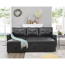 Naomi Home Perry Modern Leather Sectional Sofa with Storage Chaise-Color:Black,Fabric:Air Leather
