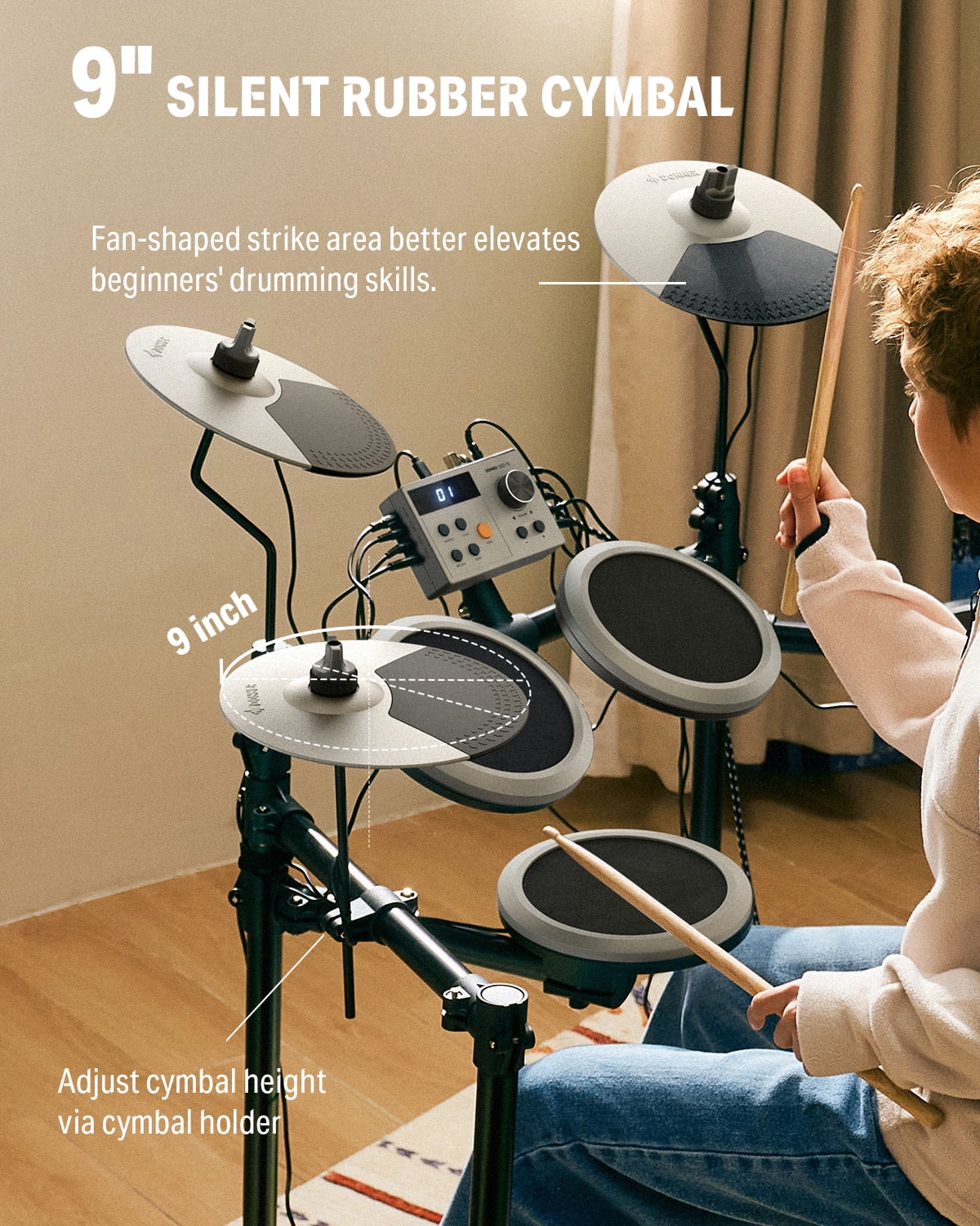 Donner Electric Drum Set for Kids Beginner Christmas Birthday Gift, 150+ Sounds, Quiet Mesh Pad, DED-70 New