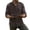 Brown, variant on Men's Vintage Shirt Retro Long Sleeve Button Down Collarless Shirts Summer Lightweight Work Shirt with Chest Pocket Purple XL