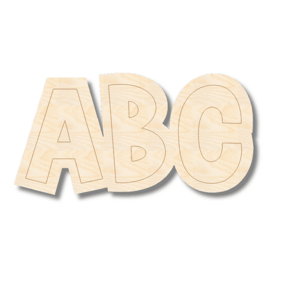 Unfinished Wood Etched ABC Shape 12" / 1/8"