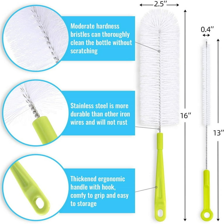 Long Bottle Brush Cleaner Set (3-in-1) and Straw Brushes | Thick and Thin  Dish Brush Set with Straw Cleaners for Washing Baby Bottle, Water Bottles