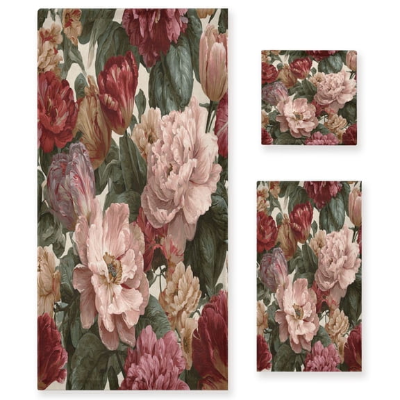Three-Piece Towel Set Face Towel Towel Set Hand Towel Bath Towel Cotton Bath Towels Bath Towel Sets Hand Bath Towels Retro Flowers