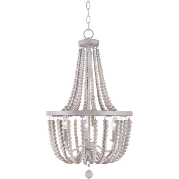 Aero Snail Modern New 3 - Light Candle Style Empire Chandelier with Wood Beads Accents Pendant Light Fixture/Weathered White Antique White