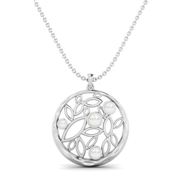 1.10 Cts Pearl Round Filigree Pendant 925 Sterling Silver Women Chain Necklace