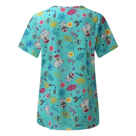 

Womens Summer Tops Plus Size Women Animal Print Casual Short Sleeve V-neck Carer Top