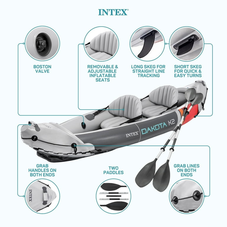 Intex Dakota K2 Inflatable Kayak, 2-Person Canoe Kit with Oars
