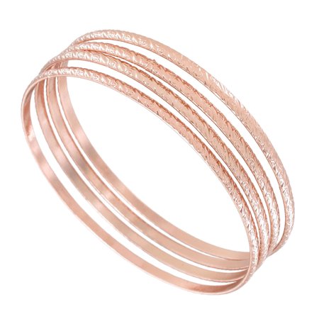 - Set of 4 Rose Gold Tone Metal Thin Bangle Bracelets Etched Design Kent Xl Large