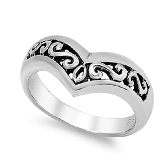 Filigree Infinity Pointed V Shape Chevron Ring Sterling Silver Band 925 Jewelry Female Male Size 8