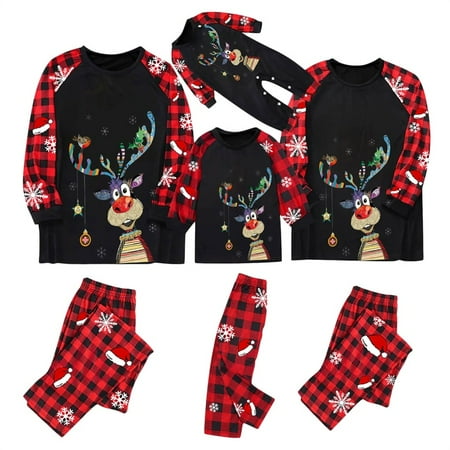 

Raruxxin Christmas Snowman/Elk Merry Christmas Family Matching Pajamas Set Long Sleeve Tops and Plaid Pants for Baby-Kids-Adult