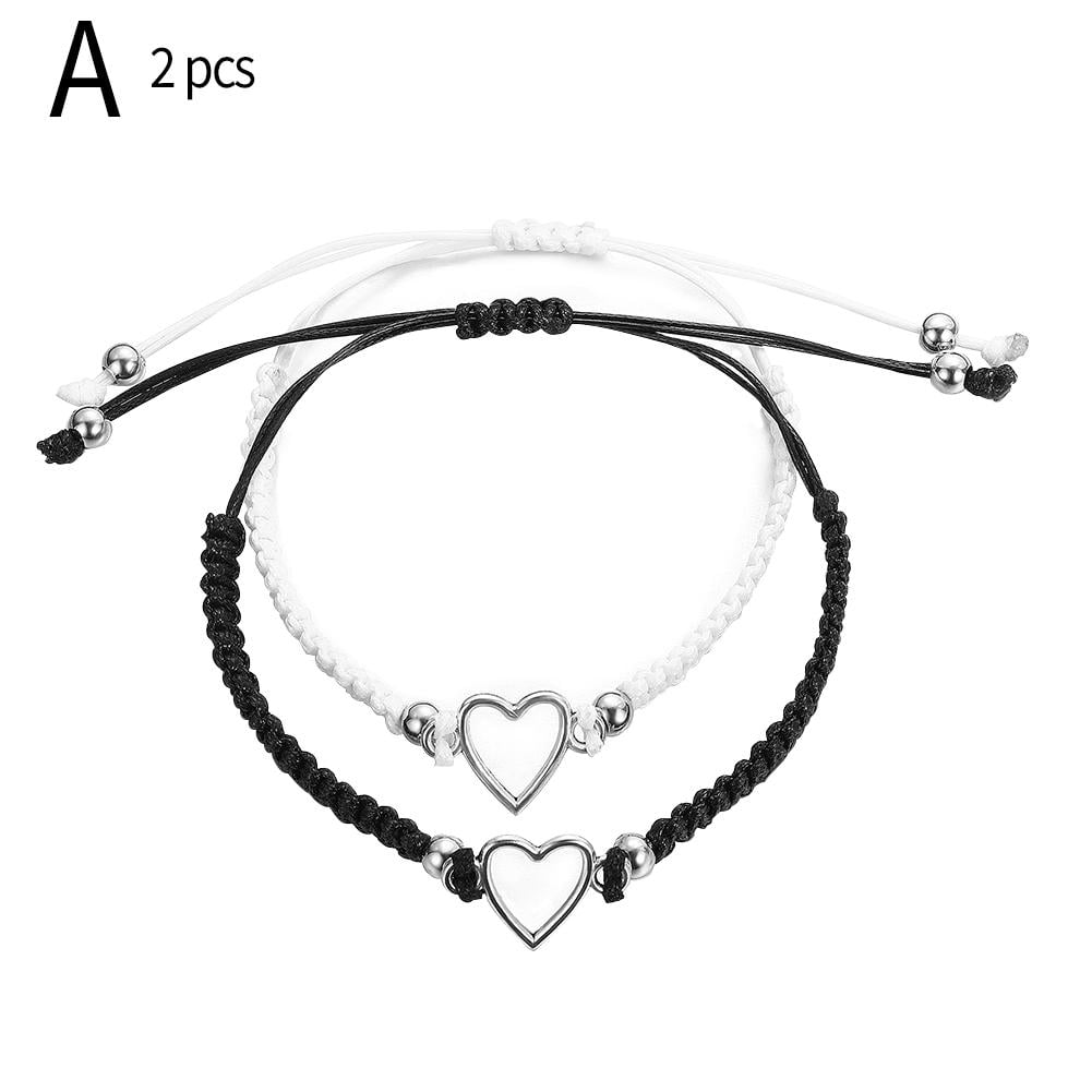 Bracelet White Bracelets Boyfriend Heart Black Lover for Friend Couple Adjustable Love Gifts-NEW Best Crafted Jewelry Unisex Beads TPALPKT Hand Girlfriend Bracelets Matching