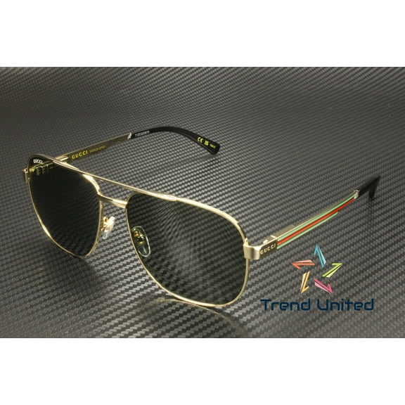 GUCCI GG1223S 002 Pilot Navigator Metal Gold Grey 60 mm Men's Sunglasses