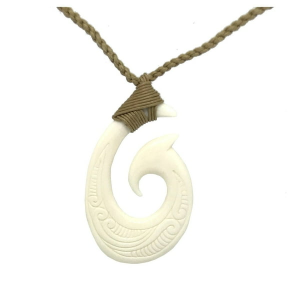 Hawaiian Jewelry Makau Bone Fish Hook Hand Carved Pendant Necklace From Maui Hawaii