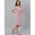 thumbnail image 5 of Jansaya Indian Round Neck Half Sleeve Floral Light Pink Cotton Western Dress For Women, 5 of 7