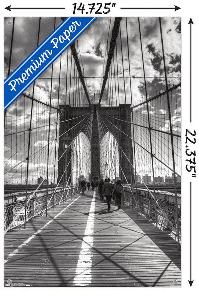 Chris Bliss - Brooklyn Bridge Wall Poster with Push Pins, 14.725" x 22.375"