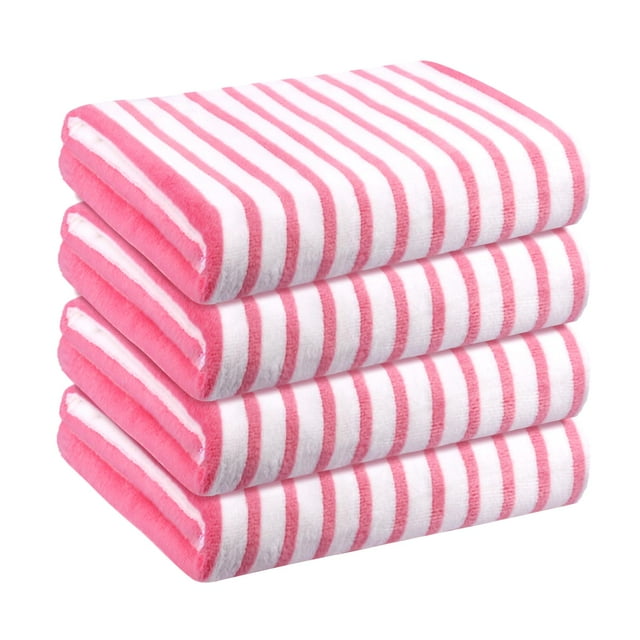 Toalla JML de microfibra, paquete de 4 unidades, 76 x 152 cm, rayas rosadas y blancas