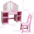 thumbnail image 6 of Kids Vanity Table and Chair Set,Princess Makeup Table with Tri-Folding Mirror&Touch Light for Bedroom,Pink, 6 of 8