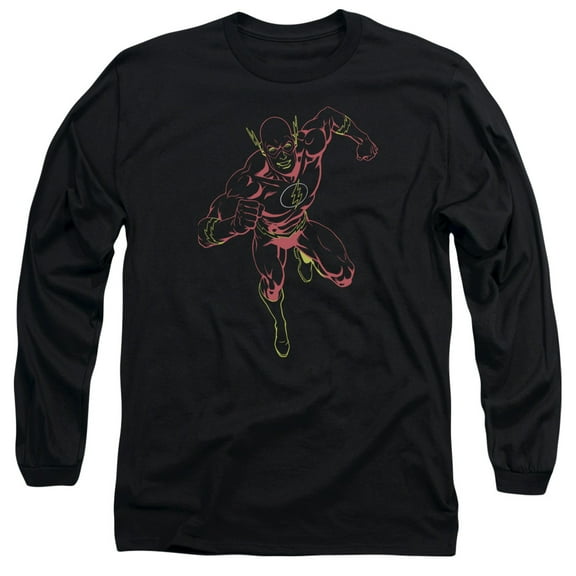 JLA Justice League Neon Flash  Long Sleeve Adult 18/1 T-Shirt Black