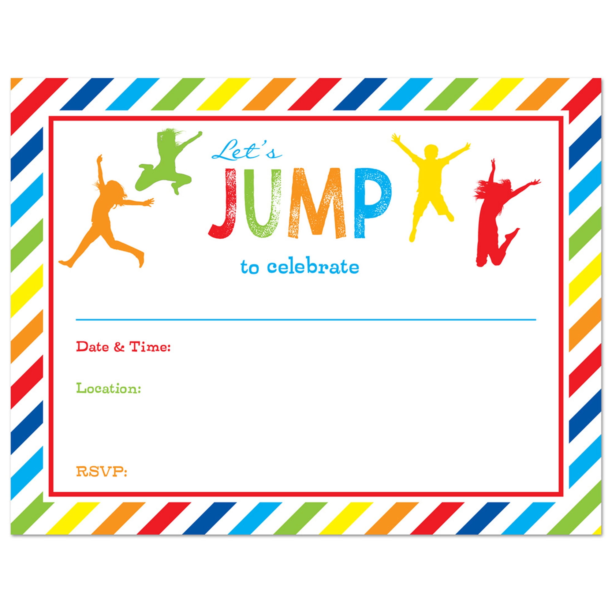 Jump, Bounce and Trampoline FillIn Birthday Invitations and Envelopes