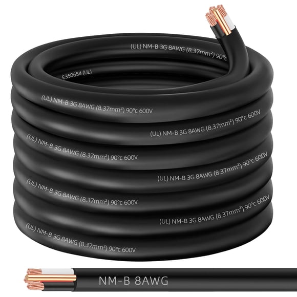 NM-B Wire XMK 8/3, calibre 8, 3 conductores de cobre con conexión a tierra, 50 pies