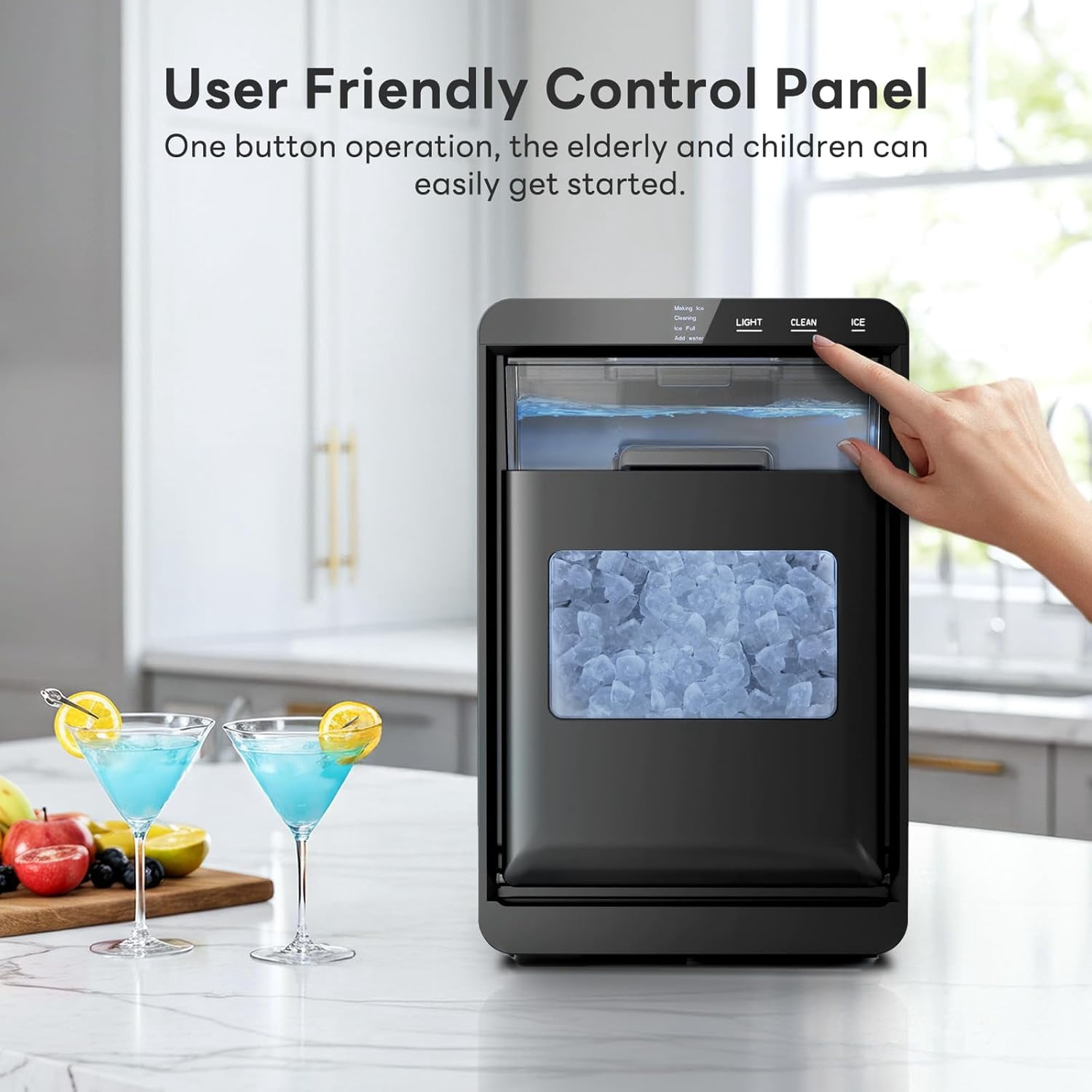 LHRIVER Nugget Ice Maker Countertop, Pebble Ice, 35Lbs/24H, Ice Scoop, Self-Cleaning, Gray