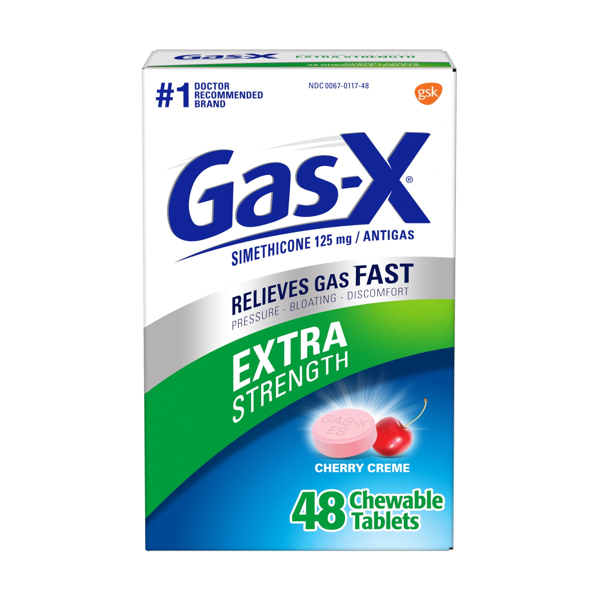 Gas-X Extra Strength Gas Relief Simethicone Chewable Tablets, Cherry Creme, 48 Count