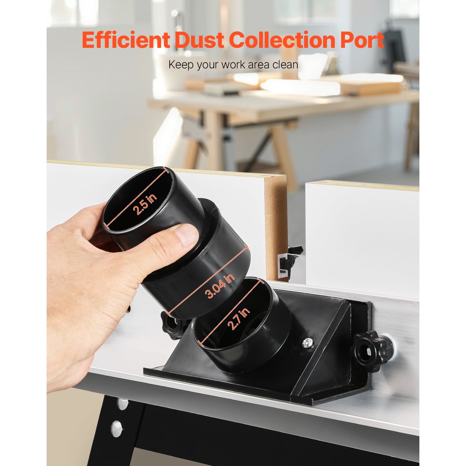 KFFKFF Tabletop Router Stand, Dimensions 24 in x 15.7 in, Tabletop Routing Stand with Modifiable Barrier, MDF Surface, Robust Metallic Foundation, 2-1/2 in Debris Gathering Outlet