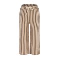 thumbnail image 4 of YOTMKGDO Slacks for Women Casual Stripe Print Elastic Waist Pocket Loose Wide Leg Pants Trousers Women's Pants Khaki L, 4 of 7