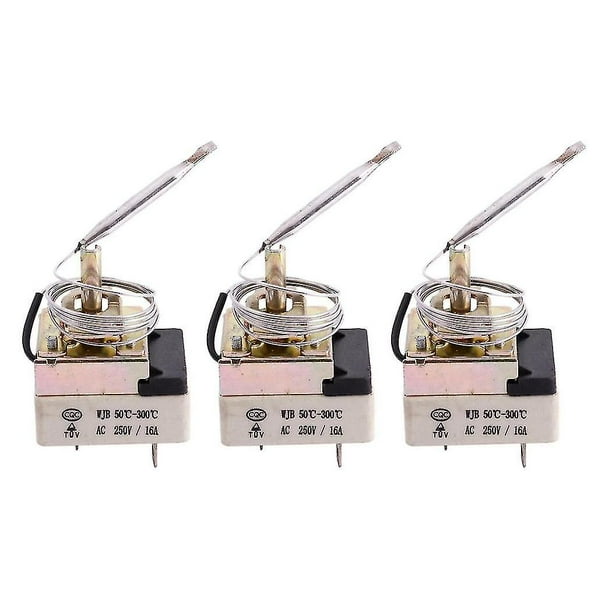 3x CA 16a 250v 50 a 300 grados Celsius Termostato capilar NC de 3 pines para horno eléctrico