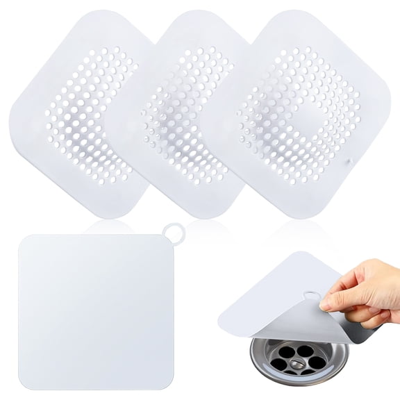 TSV 5pcs Silicone Shower Drain Hair Catcher, Square Drain Cover for Shower, Tub Stopper Plugs for Bath Kitchen