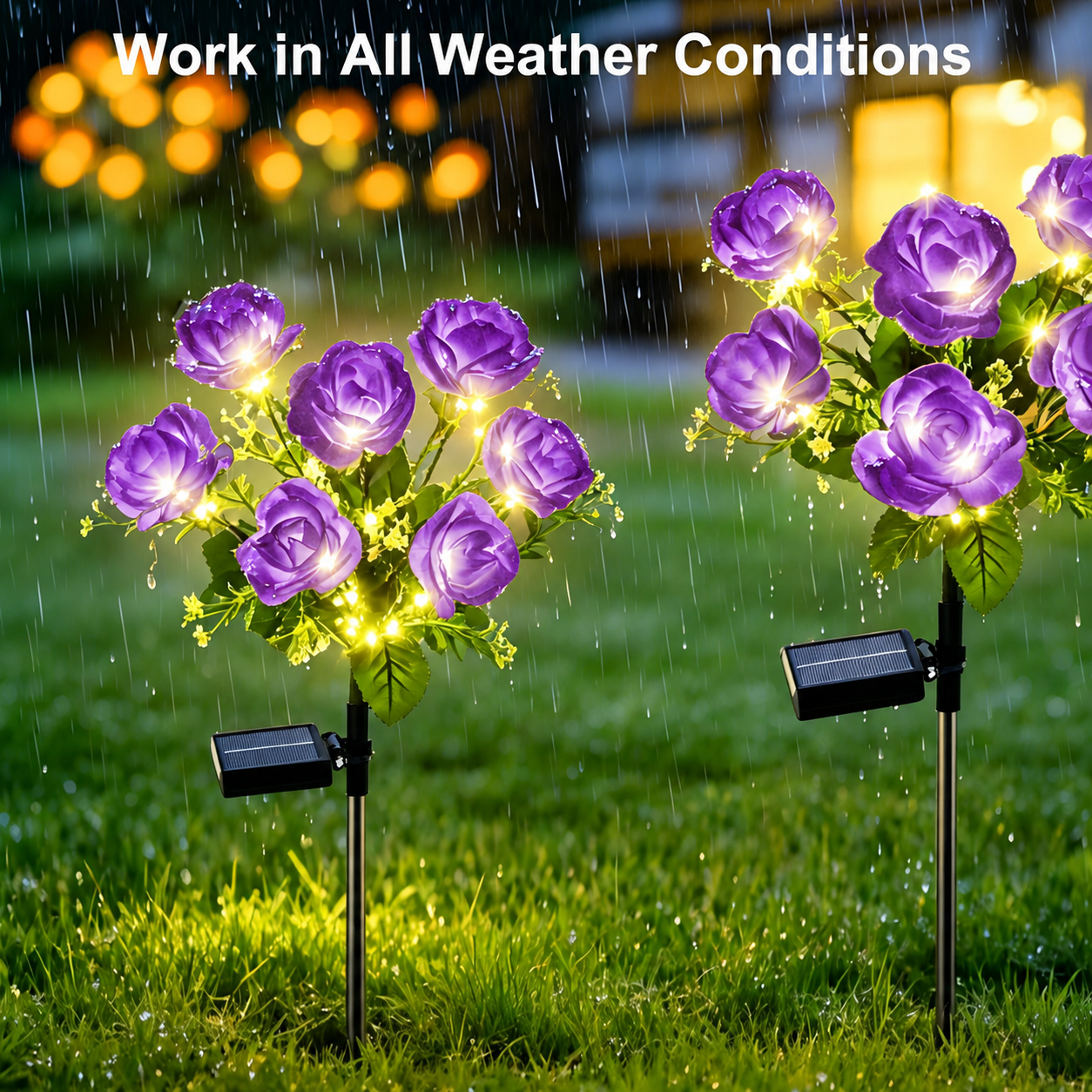 Rirool Solar Rose Garden Stake Lights 2-Pack Purple photo 2