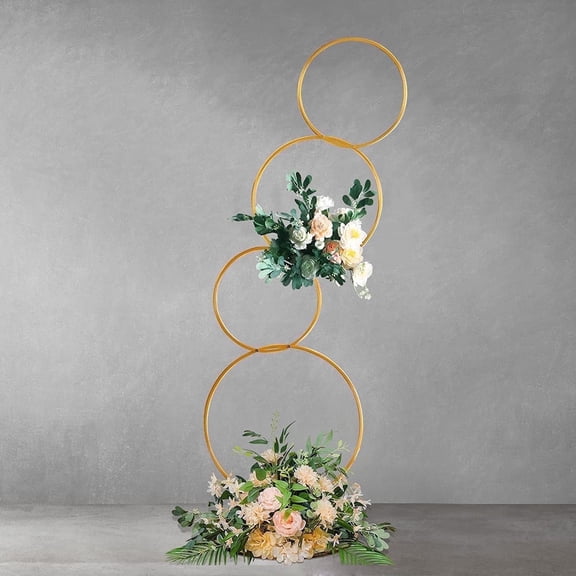 YALLOVE 5 ft Wedding Round Hoop Backdrop Stand, Detachable 4 Tier Gold Metal Flower Arch Frame