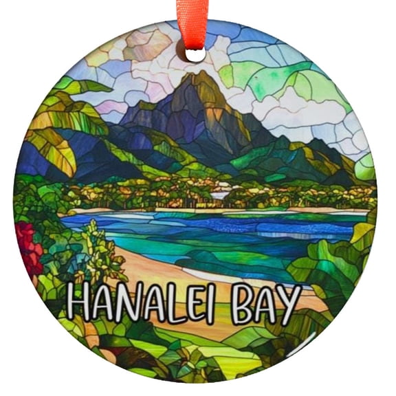 Custom Hanalei Bay Kauai Ornament |Faux |Unique Hawaii Souvenir |Vacation Travel Gift | Holiday |Christmas, Holiday Keepsake, Xmas Tree Hanging Decoration, Seasonal Gift Idea, Coll