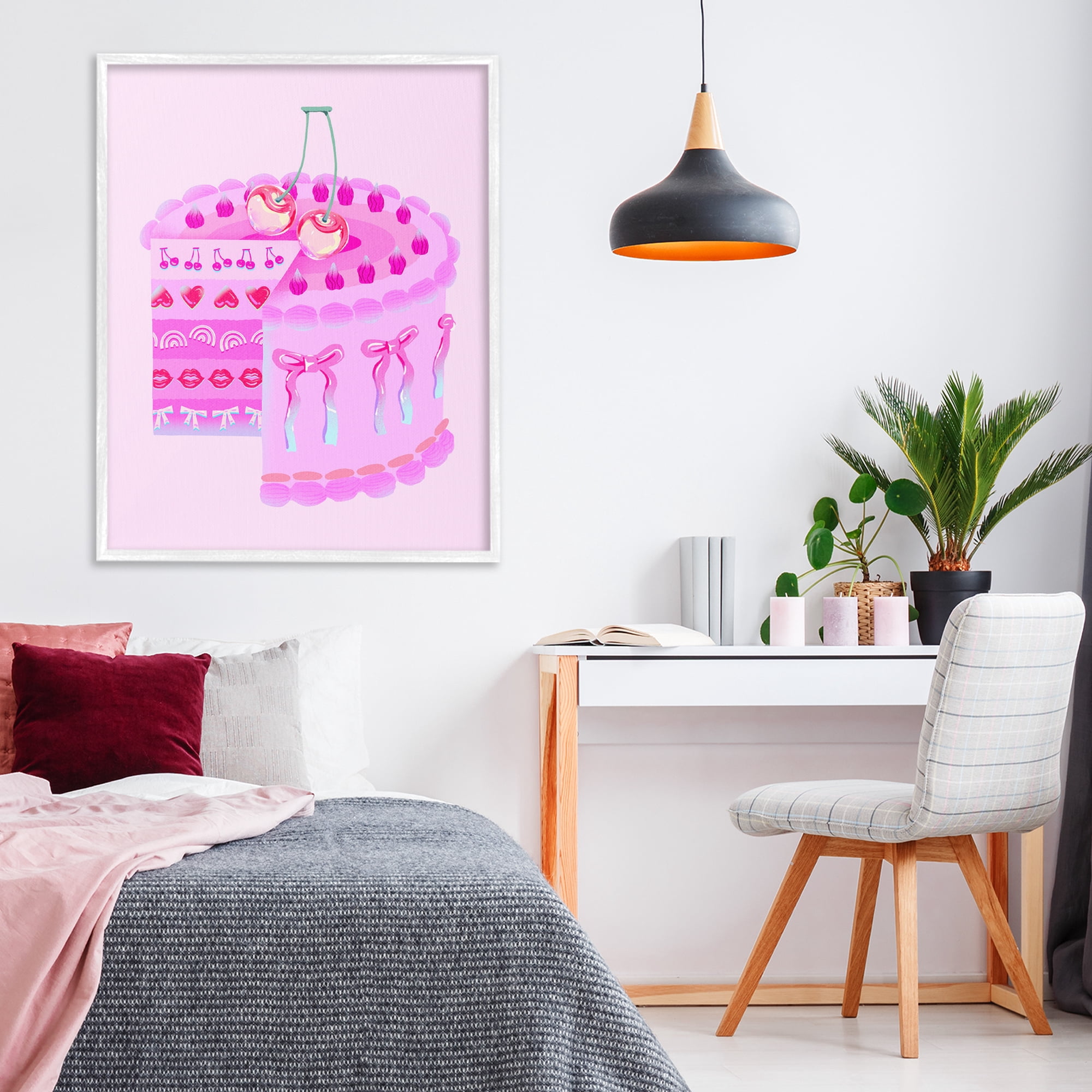 Stupell Industries Pastel Cherry Layered Cake White Framed Giclee Art, design by Ziwei Li