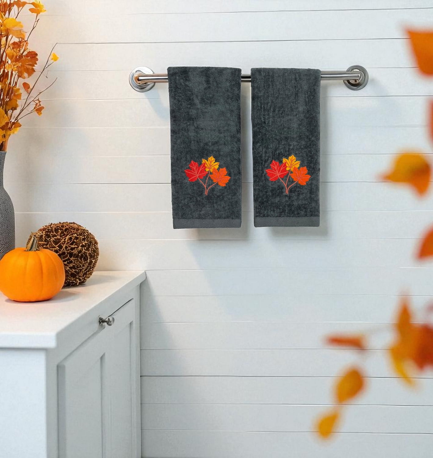 Serafina Home Harvest Fall Bathroom Guest Hand Embroidered Towels