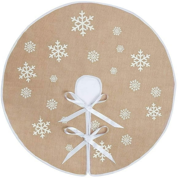 Round Snowflake Santa Christmas Burlap Tree Skirt 36 Inch