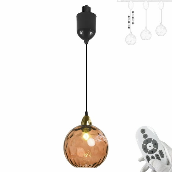 FSLiving Adjustable Height H Type Track Lighting E26 Smart LED Edison Bulbs with Timer Orange Hammered Glass Globe 4 ft Dimmable Pendant Light Decorate for Plant Kitchen Island Customizable