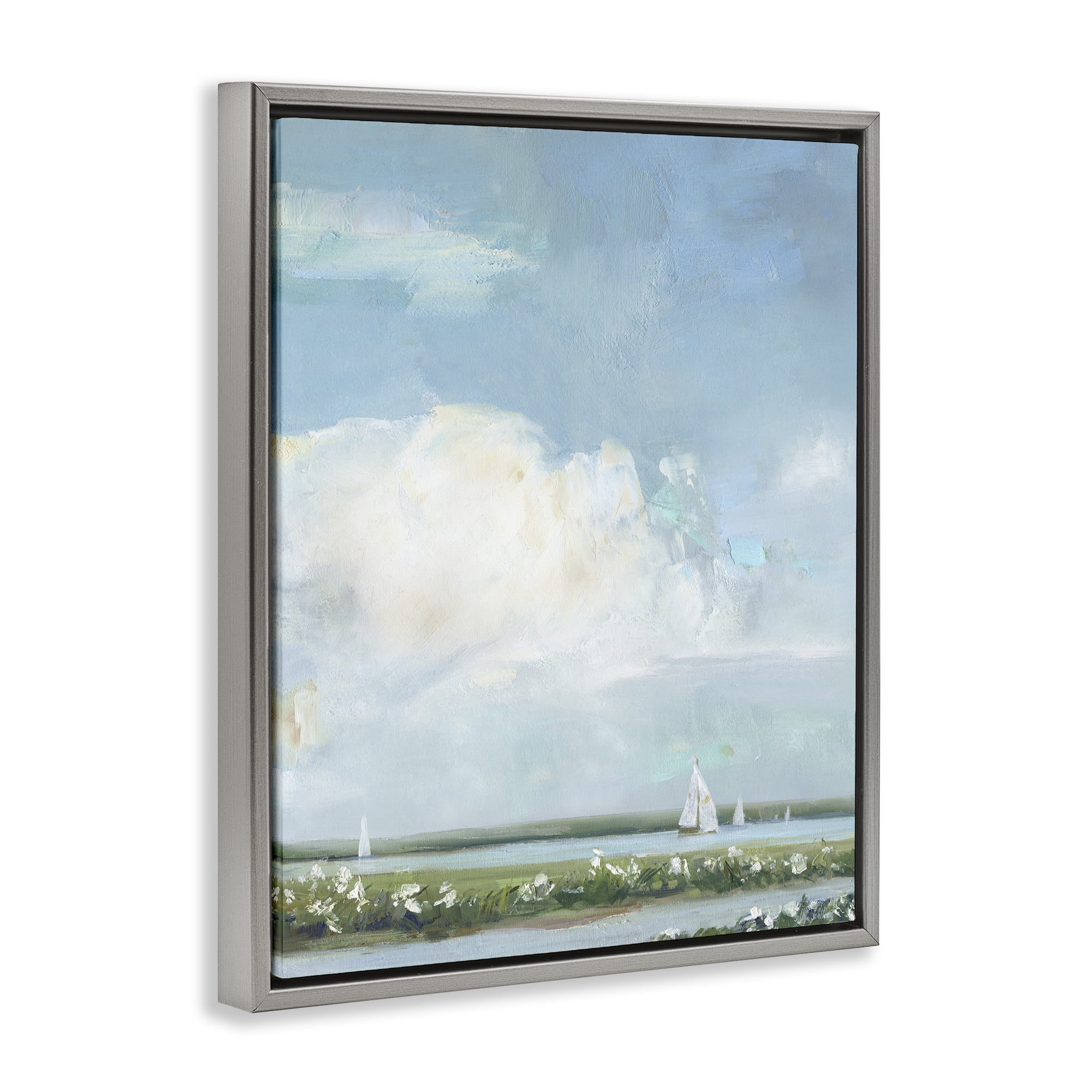 Stupell Industries Seaside Sailing Along Meadow Gray Framed Floater Canvas Wall Art, design by Sally Swatland