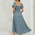 thumbnail image 4 of TMOYZQ Dresses for Women 2025 Summer Square Neck Short Puff Sleeve Casual Smocked Flowy A Line Tiered Split Midi Dress, 4 of 5
