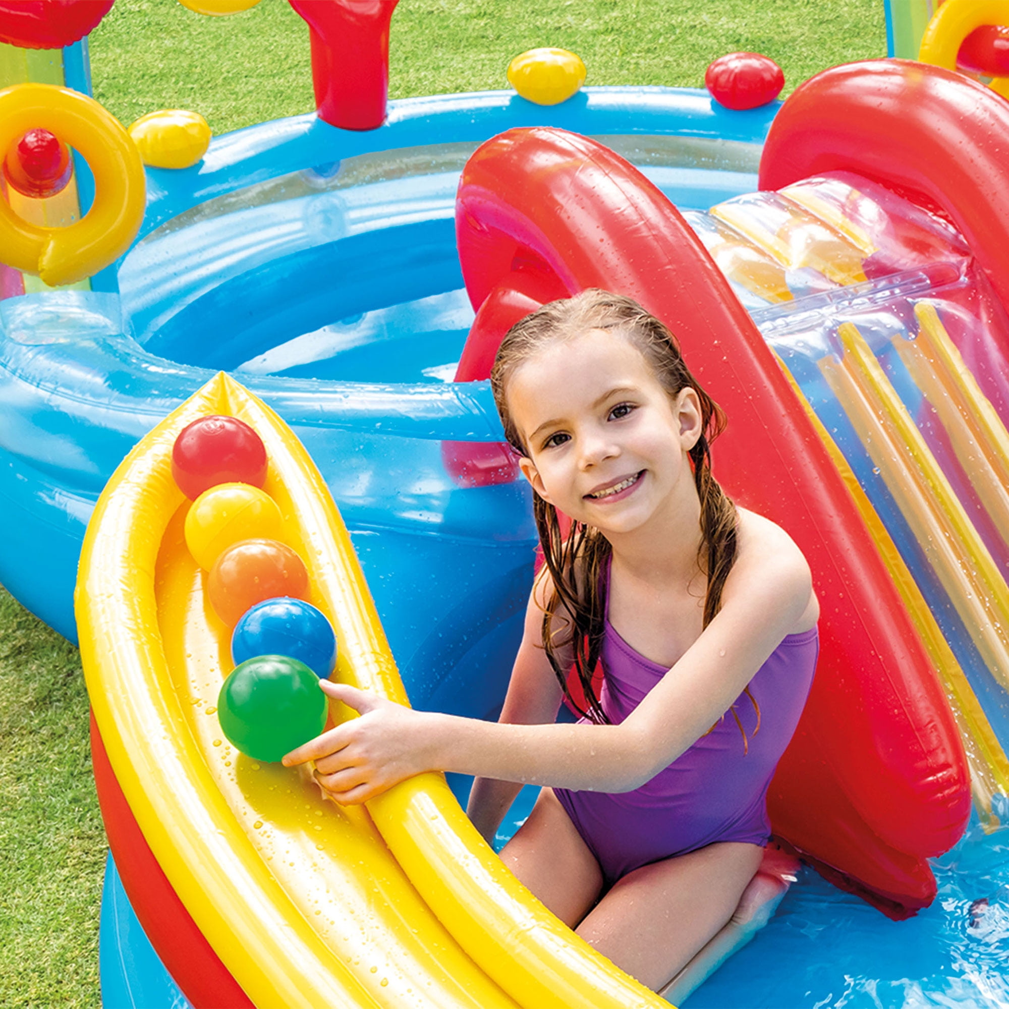 Intex Rainbow Slide Inflatable Pool Ring Center Kids 9.75ft x 6.3ft x 53in Walmart