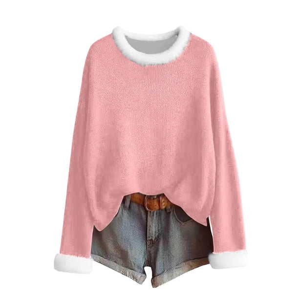 MHFRRA Camiseta Festiva de Manga Larga con Cuello y Estampado Festivo, Cómoda y Acogedora. Rosa