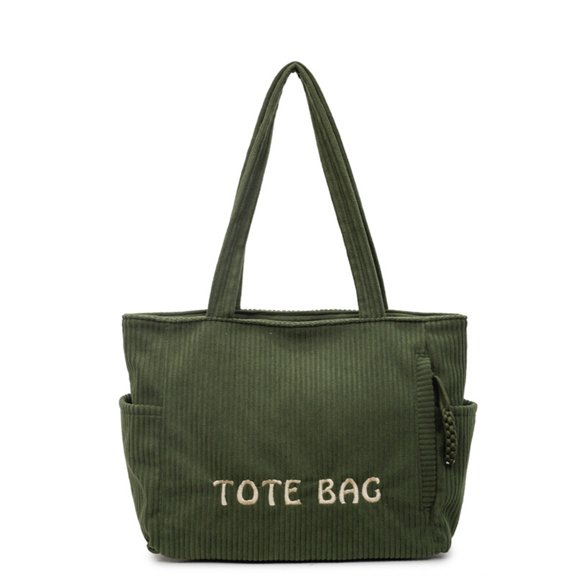 Corduroy Tote Bag Large Capacity Shoulder Bag, Casual Japanese Style Daily Handbag