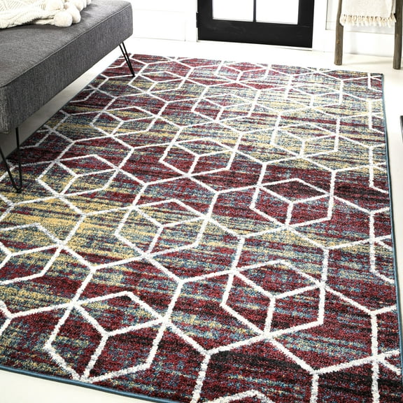 JONATHAN Y SUPERSOFT 4 x 6 Area Rug, Tumbling Blocks Geometric - Multi/White, SEU101J-4