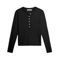 thumbnail image 4 of IWRICH Women's Long Sleeve Henley Shirts Spring Fashion Clothing Fitted Casual Basic Cute Tops Button V Neck T-Shirts Black S, 4 of 4
