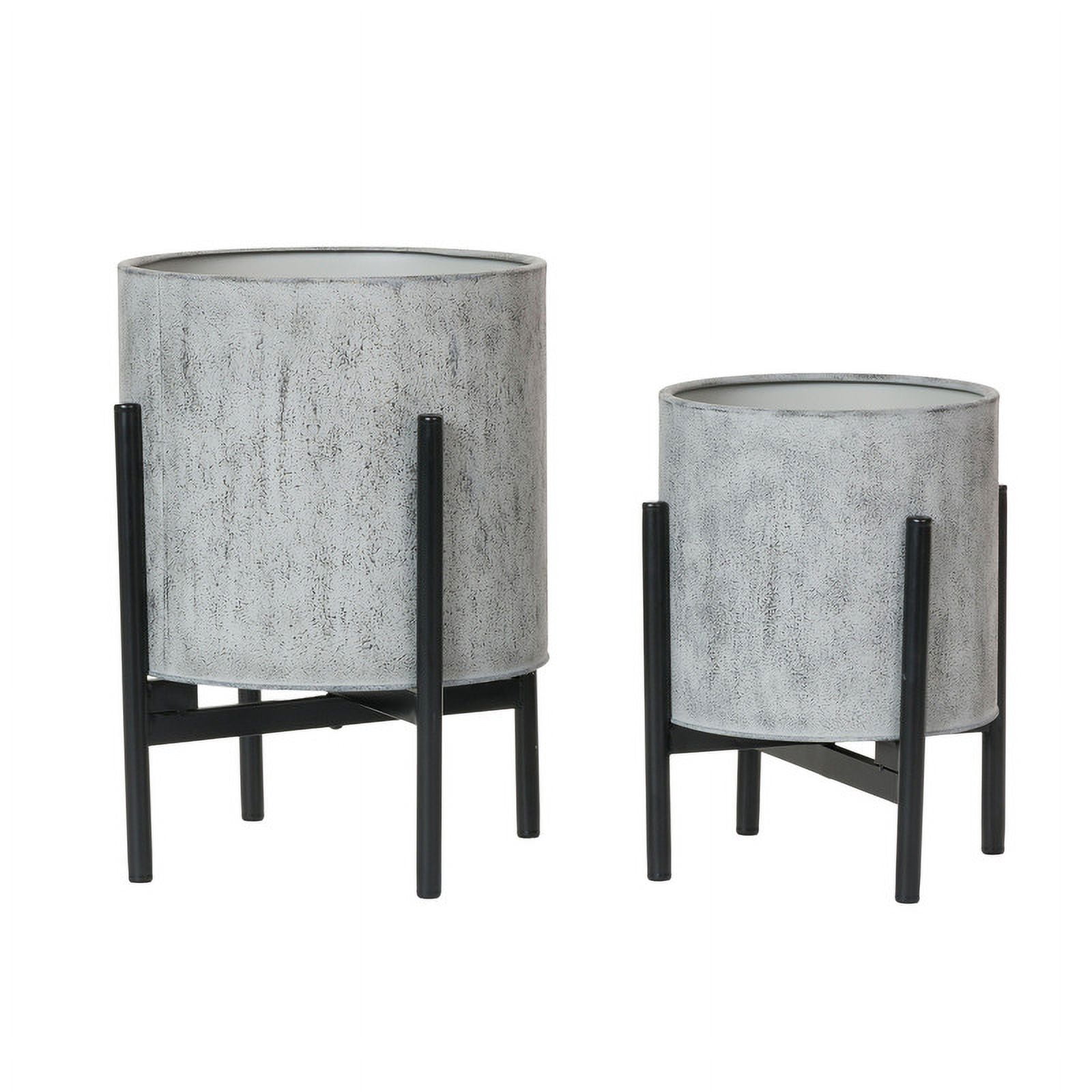 2-Piece Modern Metal Planter Pot With 4-Leg Black Metal Base - Gray - 14.75"H x 11.75"W / 12"H x 9.5"W