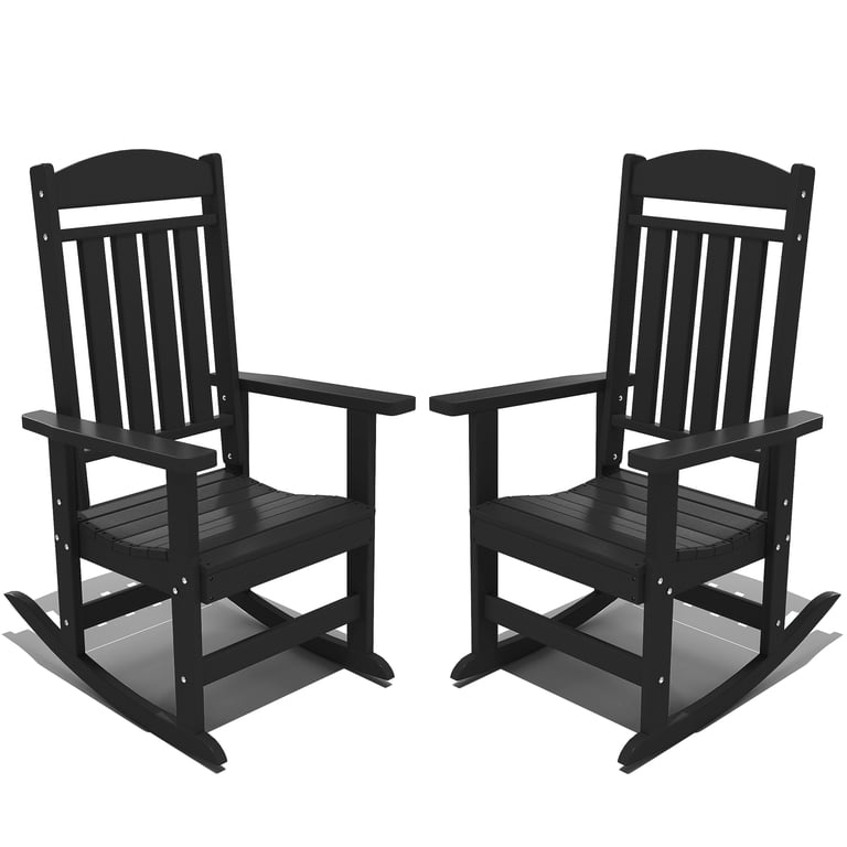 Foowin Patio Slat Rocking Chair, Set of 2, Black photo 3