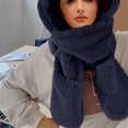 thumbnail image 5 of Audhol Thermal Women Beanie Winter Cute Bear Ear Warm Hat Women Plush Earflap Hat Windproof Cap Hat With Ears And Hood Hat Scarf 2 In 1 Hooded Scarf For Women Warm Knitted Cap Navy A, 5 of 5