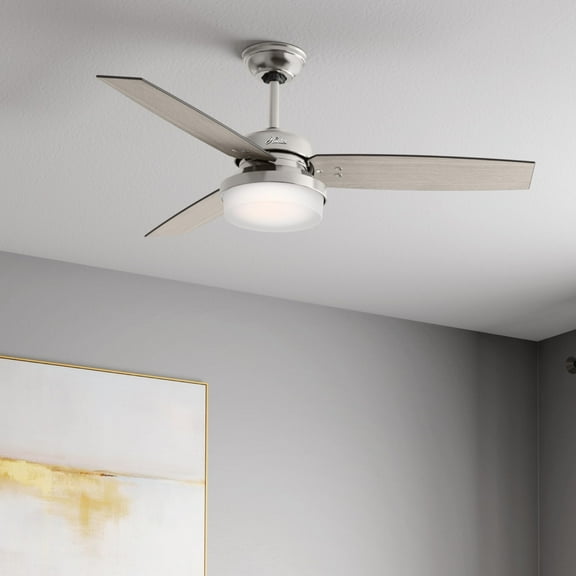 Restored Hunter Fan 52 inch LED Ceiling Fan with Cased White Glass Light Kit, Brushed Nickel (Refurbished)