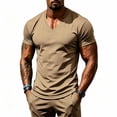 thumbnail image 2 of Camisas Deportivas Hombre Dqueduo Man Solid Color Casual Short Sleeved Pullover V-neck Breathable Top Khaki S, 2 of 9