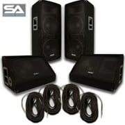 Seismic Audio Pair of Dual 15" PA Speakers, Amplifier, and Cables